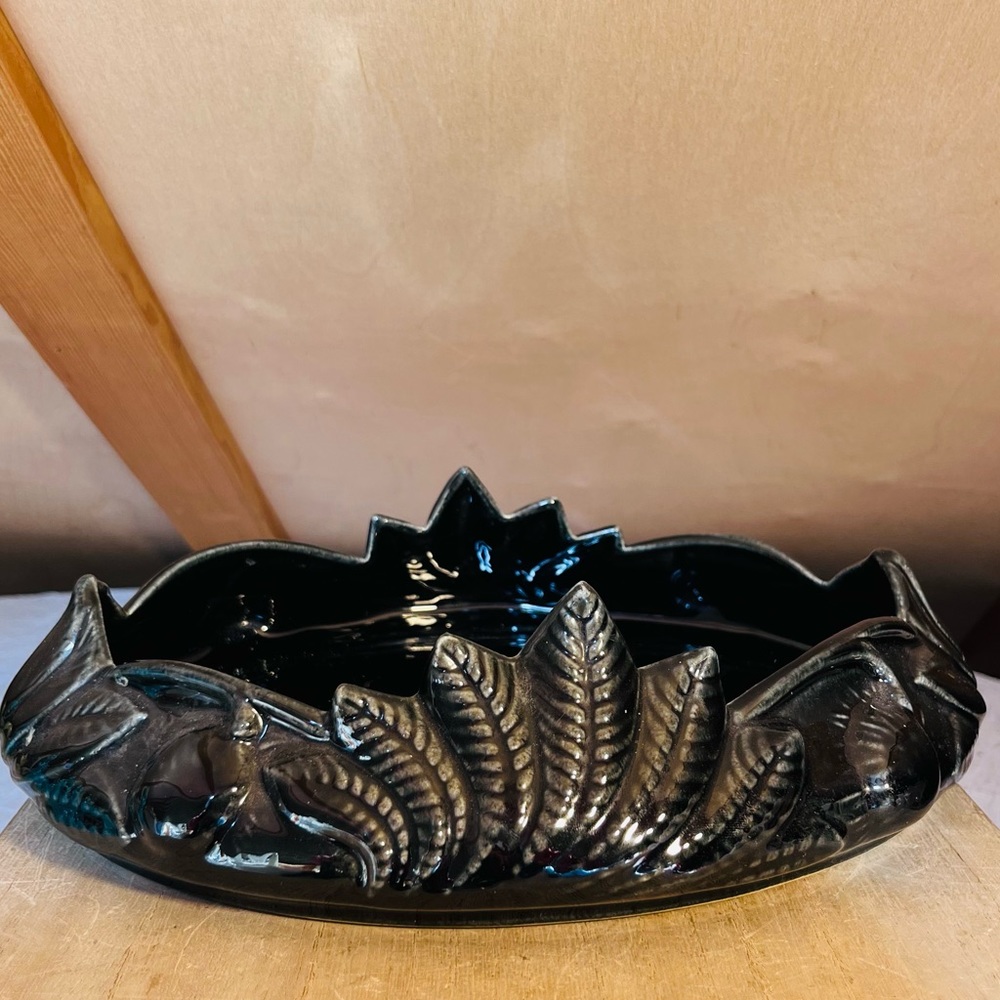Vintage Black and Gray Glazed Ceramic Pottery Dish
